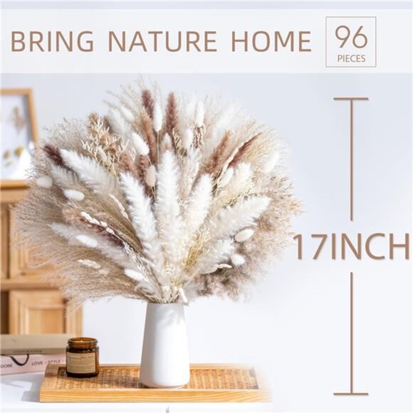 New 96PCS Dried Pampas Grass -Boho Bouquet for Home Decor & Wedding Arrangements - Picture 2 of 7